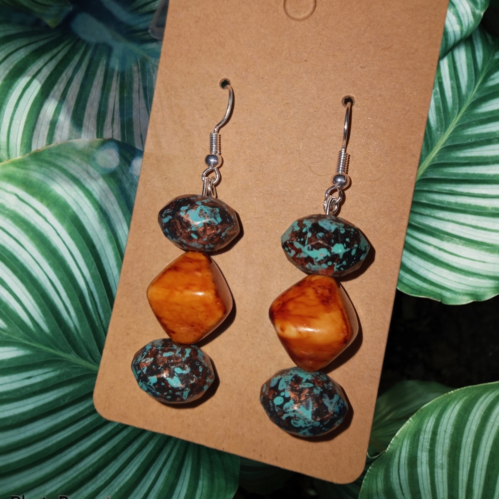 Hand crafted new boho shabby chic aqua Blue tribal statement drop earrings